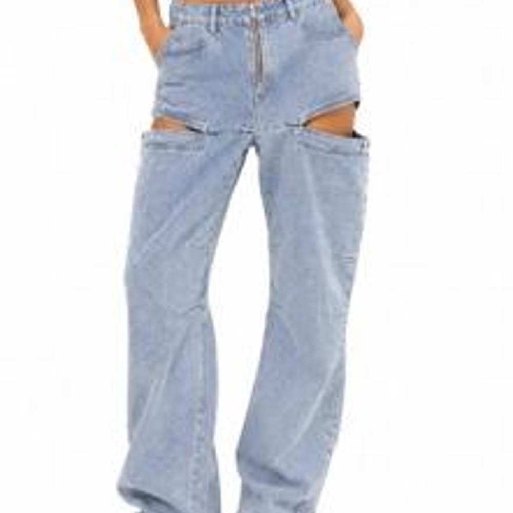 Women's Baggy Denim Jeans Patchwwork Wide Leg Cutout Disconnect Jeans